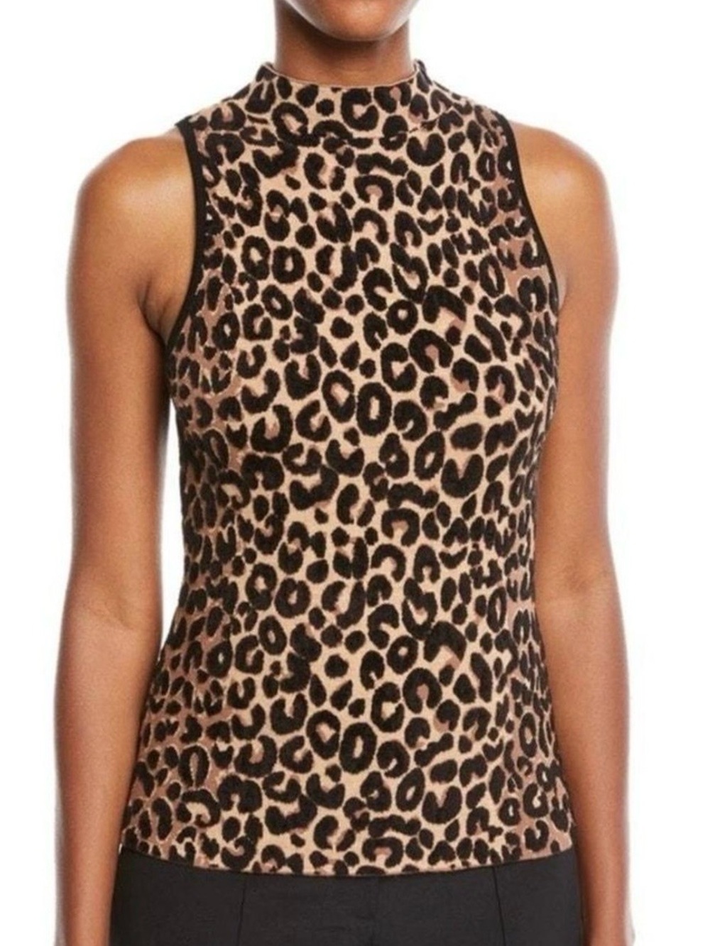 MILLY New York Mock Neck Sleeveless Leopard Print Viscose Sweater Tank Sz M